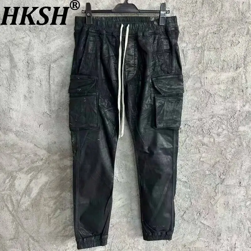 HKSH Spring Autumn Winter New Men's Tide Dark Trend Heavy Waxed Pocket Fashion Jeans Stretch Chic Ins Coated Denim Pants HK19158