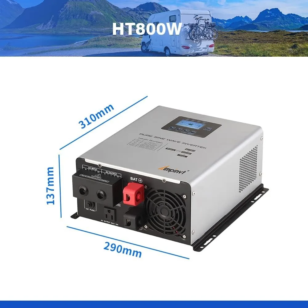 1200W Pure Sine Wave Inverter with AC Charger, DC 12V to AC 120V Output,UPS Backup Power Low Frequency