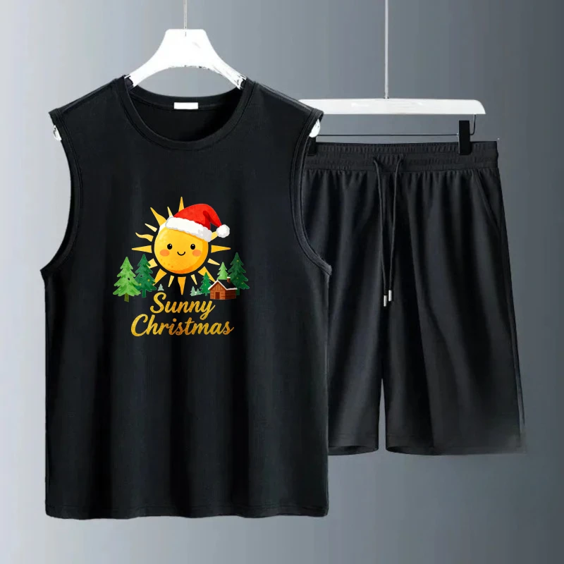 الرجال تانك الأعلى مجموعات تنفس موضة الرجال البلوز مجموعة ملابس للرجال مجموعة Summe جديد الرجال مجموعات قصيرة الأكمام + السراويل البوليستر