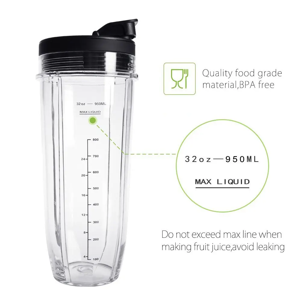 Reemplazo de taza de licuadora de 32OZ con 2 tapas para licuadora Ninja Auto IQ BL450 BL480 BL642 BL680 BN801 SS101 SS151