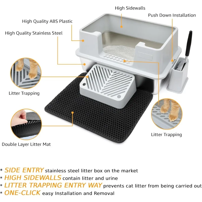 Stainless Steel Cat Litter Box with Lid, Extra Large Jumbo Metal Litter Box, Includes Metal Litter Scoop, Large Scoop Holder