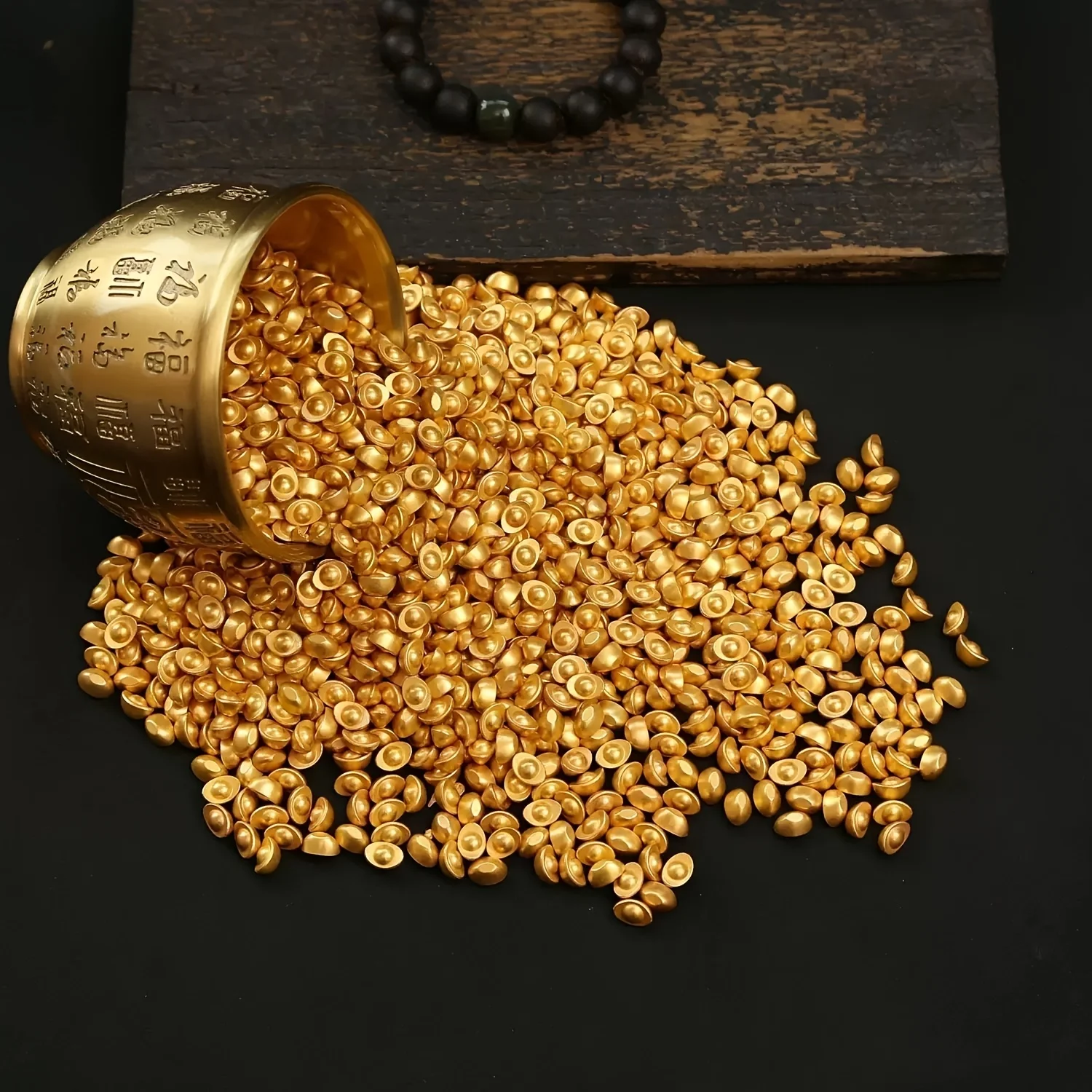 Solid Sand Golden Bullion Pot - Brass Wealth & Prosperity Decor Perfect for Living Room, Bedroom, Kitchen, Prayer Room