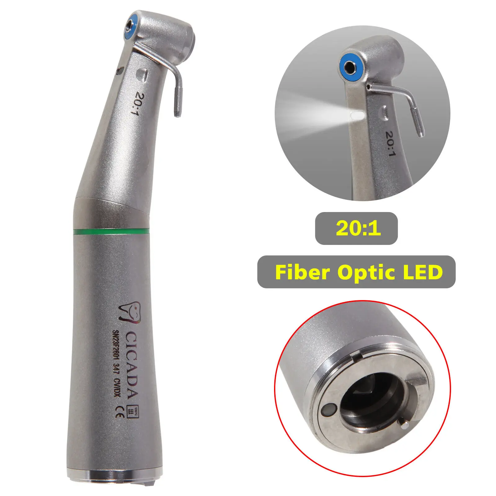 

Dental Fiber Optic 20:1 Implant Contra Angle LED Low Speed Handpiece Fit NSK Kavo