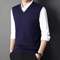 Fashion Men Solid Warm Sweater Vest Spring Autumn New Business Casual Versatile V-Neck Slim Bottoming Knitted Sleeveless Tops