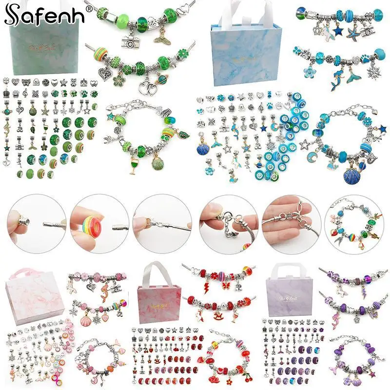 31/64pcs/lot Christmas Jewerly Making Kit Charm Bracelet Necklaces Present Pandora Alloy Beads Set DIY Child Bracelet Free Ship