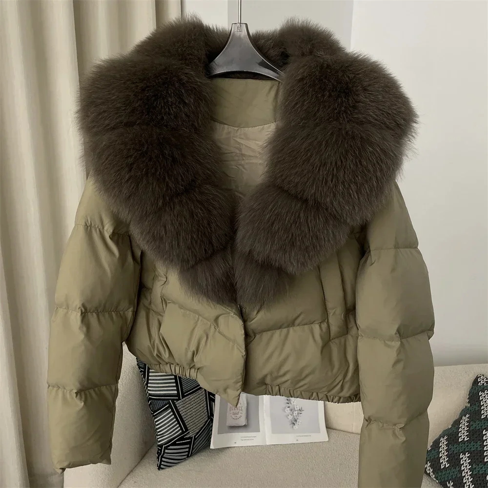 Short Puffer Jacket Thick New Big Natural Real Fox Fur Coat Down Coat Women Autumn Winter Female White Duck Down Coat Feather