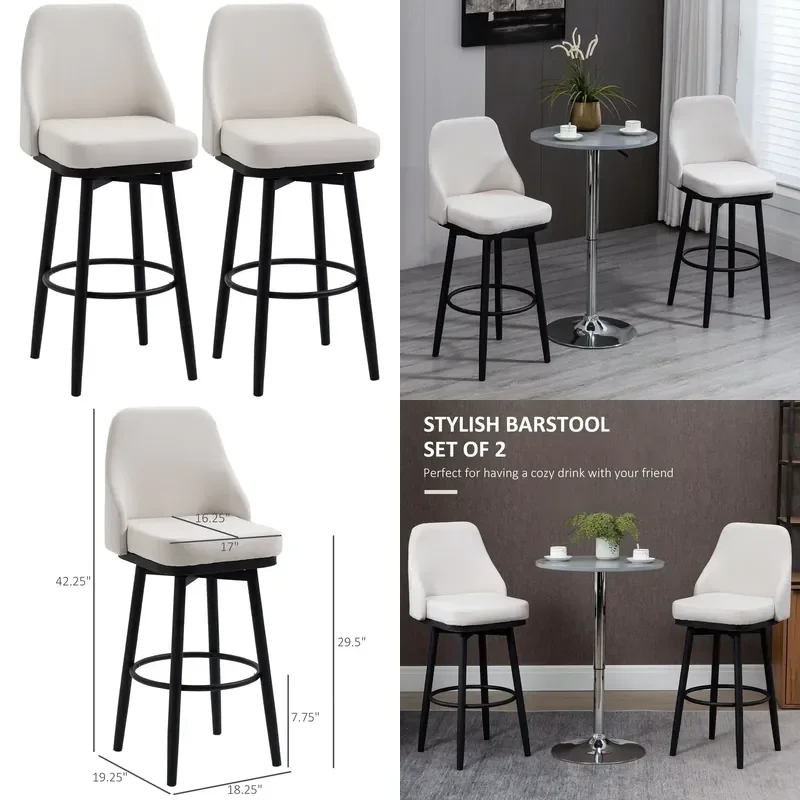 for Modern Style Bar Stool 2 Piece Set  Kitchen 360 Degree Rotating Chair Steel Leg Metal Frame 29.5 Inch Seat Height Yellow