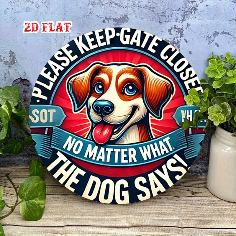 2D planar design, 1 piece. A circular wooden signboard with strong colors featuring a dog theme - for wall decoration.