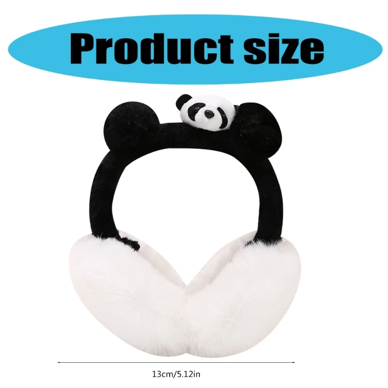 Cartoon Panda Ear Muffs Foldable Windproof Warm Winter Ear Protectors Thick Plush Earmuffs for Student Outdoor Daily Use