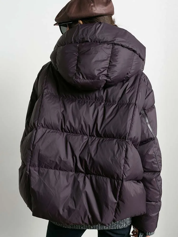 Bolsos quentes jaqueta com capuz feminino 2025 inverno retalhos curto puffer casaco oversize cor sólida outerwear inkeo dj531