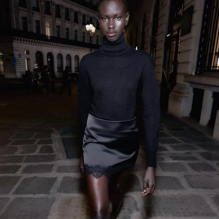 Faionable Street Sle Damesrokbroek met kanten zoom All-Match Herfst Winter Nieuwe collectie Stand Fit A-lijn rok