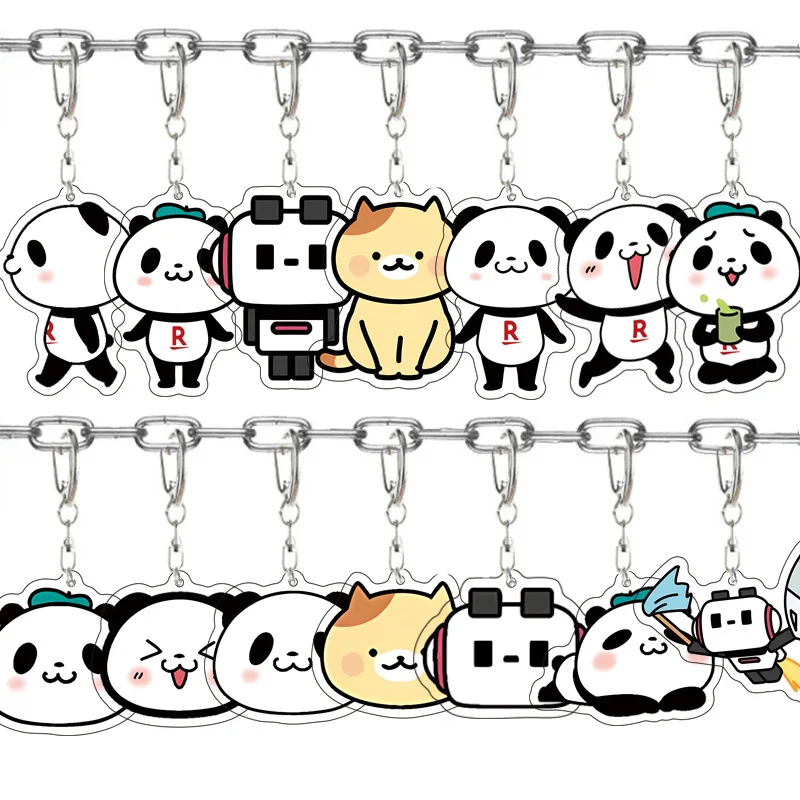 Cute Shopping Panda Acrylic Keychain Rakuten Bag Pendant Chibi Shopping R Mark Acrylic Keychain Collection Jewelry White Black