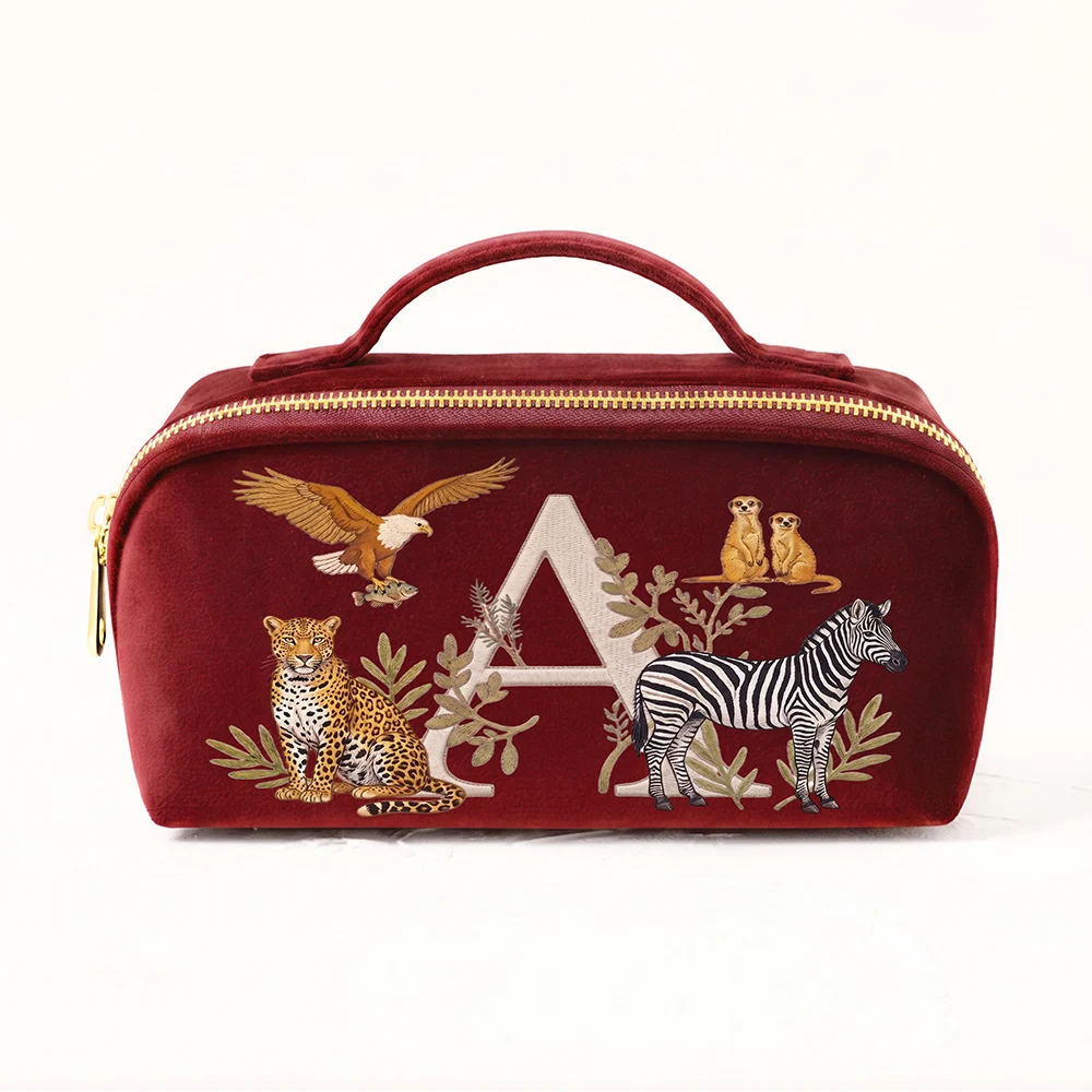 Velvet Pouch For Women Travel Makeup Organizer Cosmetic Bag Unique Gift animal Makeup Organizer Imitation Embroidery Style