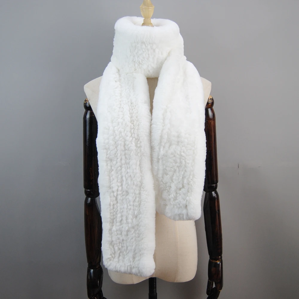 Genuine Rex Rabbit Fur Scarf para mulheres, cachecóis de malha, estilo longo, silenciadores reais, venda quente, inverno