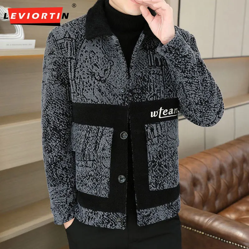 

Autumn and Winter Men's Luxury Jacquard Woolen Jacket Autumn and Winter Thickened Warm Windbreaker Casual Business Street Coat