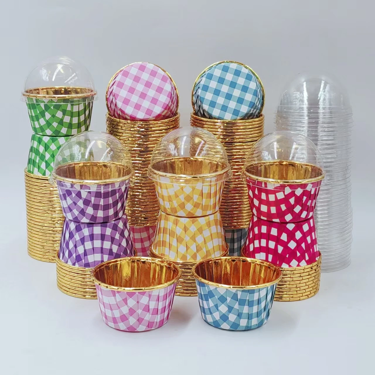 Set,50pcs Disposable Cupcake Cups With Lids,Disposable Muffin Cups With Lids,Heat Resistant Glossy Cupcake Liners,Baking Cups,Ba