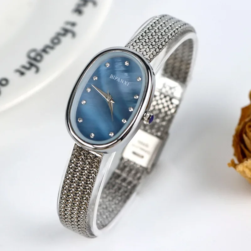 

Women's Oval Quartz Watch with Steel Band Dial Diamond Quartz Watch for Women