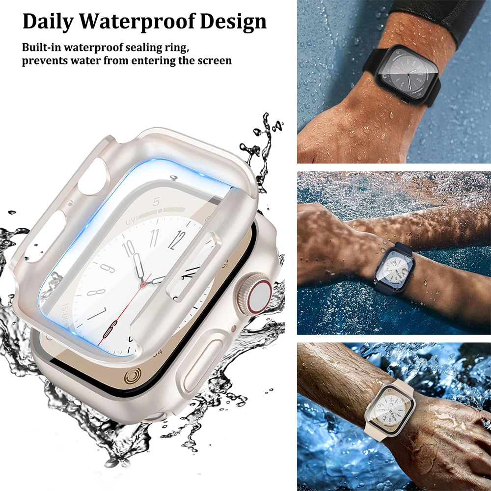 Cristal y cubierta para funda de Apple Watch, Protector de pantalla para iWatch series 9, 8, 7, 6, 5, 4, 3 SE, 45mm, 41mm, 44mm, 42mm, accesorios para apple Watch