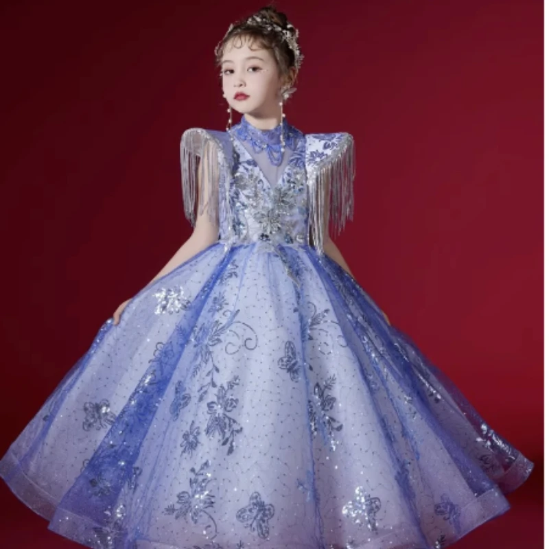 Kids Girls Princess Party Dress for Flower Girl Wedding Children Birthday Host Piano Performance Pageant Formal Celebration Gown