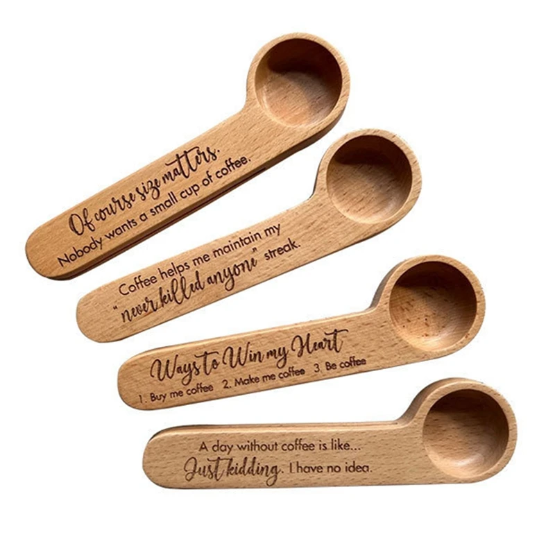 

Coffee Measuring Scoop 2-In-1 Wood Engraved Coffee Scoop And Bag Clip Kitchen Tools Coffee Spoon Easy To Use