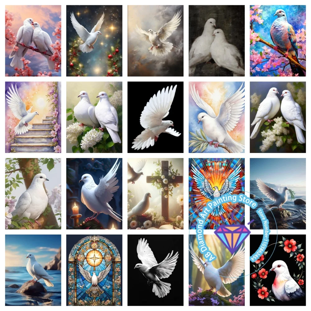 

White Dove AB Diamond Painting Kit Square Round Diamond 5D DIY Bird Cross Embroidery Handmade Art Exquisite Gift Home Decor