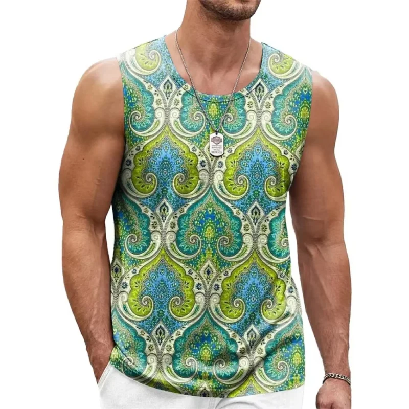 

Exquisite Pattern Tank Tops For Men Colorful Geometry 3D Printed Vest Summer Casual Loose Tops Street Sports Round Neck Tees