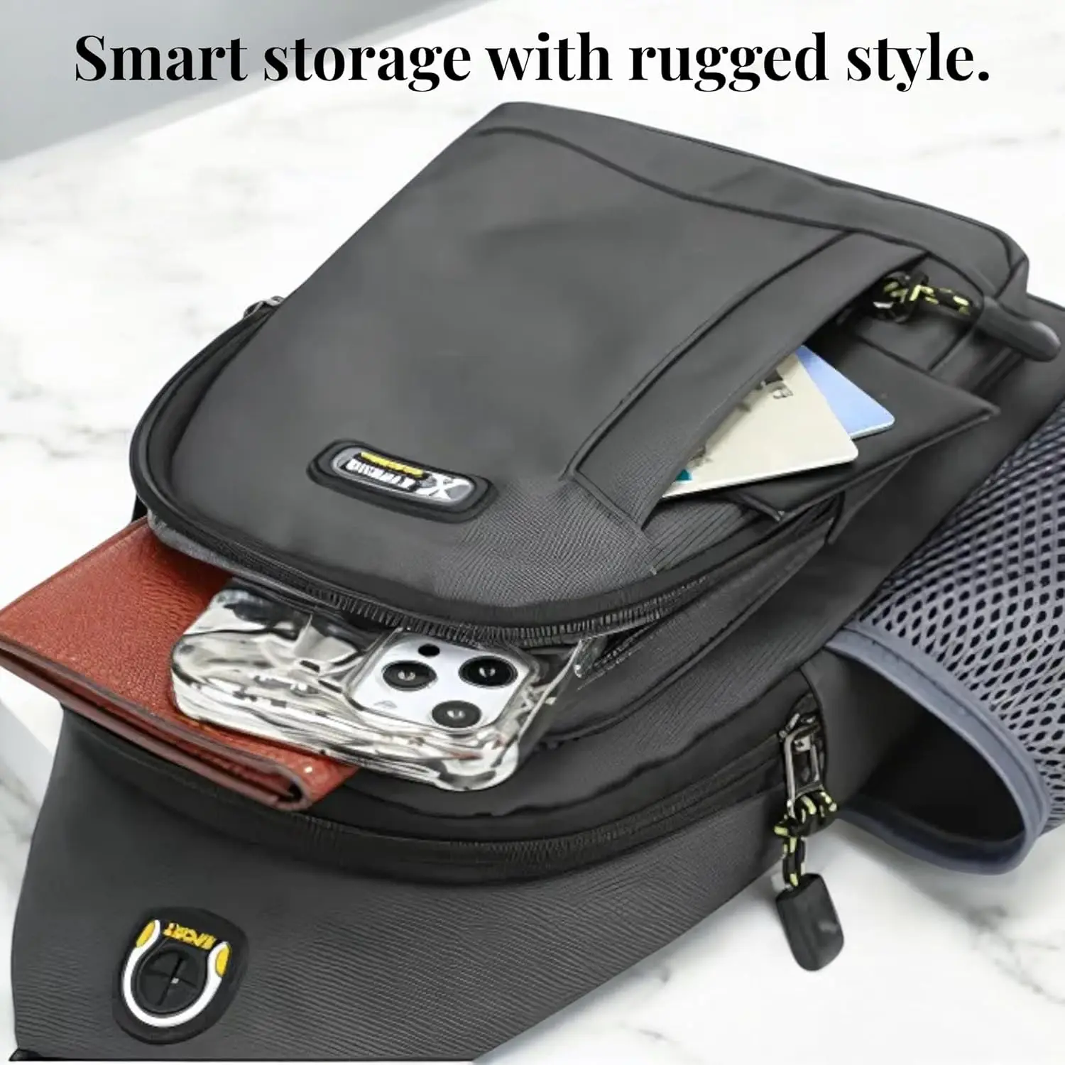 Man Nylon Sling Chest Bag with Bottle Holder Lightweight Waterproof Headphone Cable Hole Cycling Hiking Travel Crossbody Bag