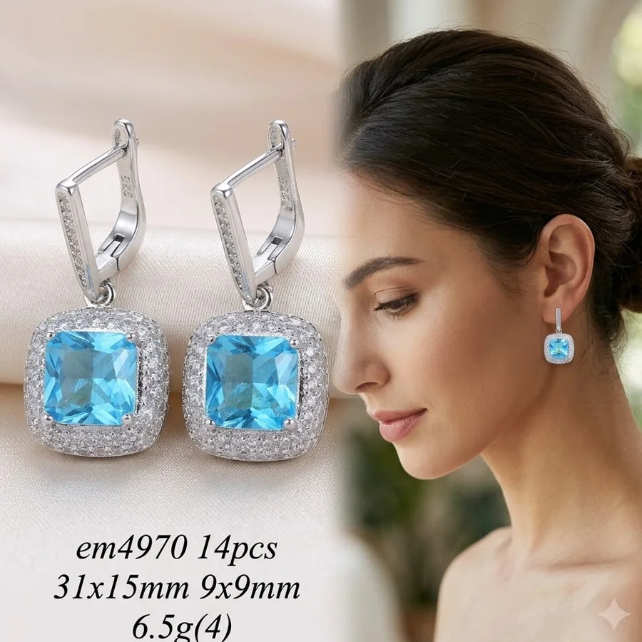 31x15mm Pretty Sky Blue Topaz Color Changing Zultanite Alexandrite Topaz CZ Females Engagement Silver Plated Earrings