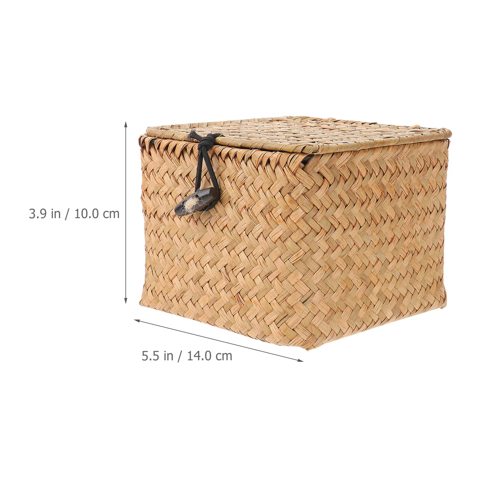 Square Straw Plaited Storage Box with Lid for Tea Rings Necklaces Earrings Cufflinks Home Organization Decorative Seagrass