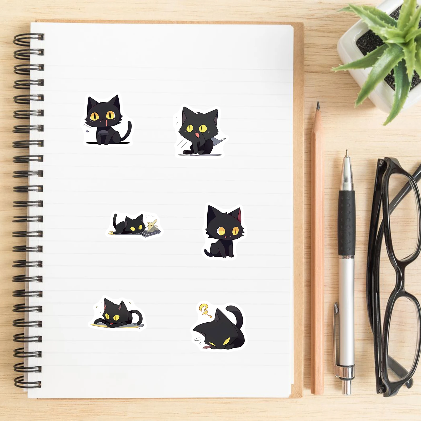 50/100PCS Cartoon Black Cat Stickers Scrapbook Phone Guitar Laptop Luggage Cool Waterproof Sticker Children Classic Toy