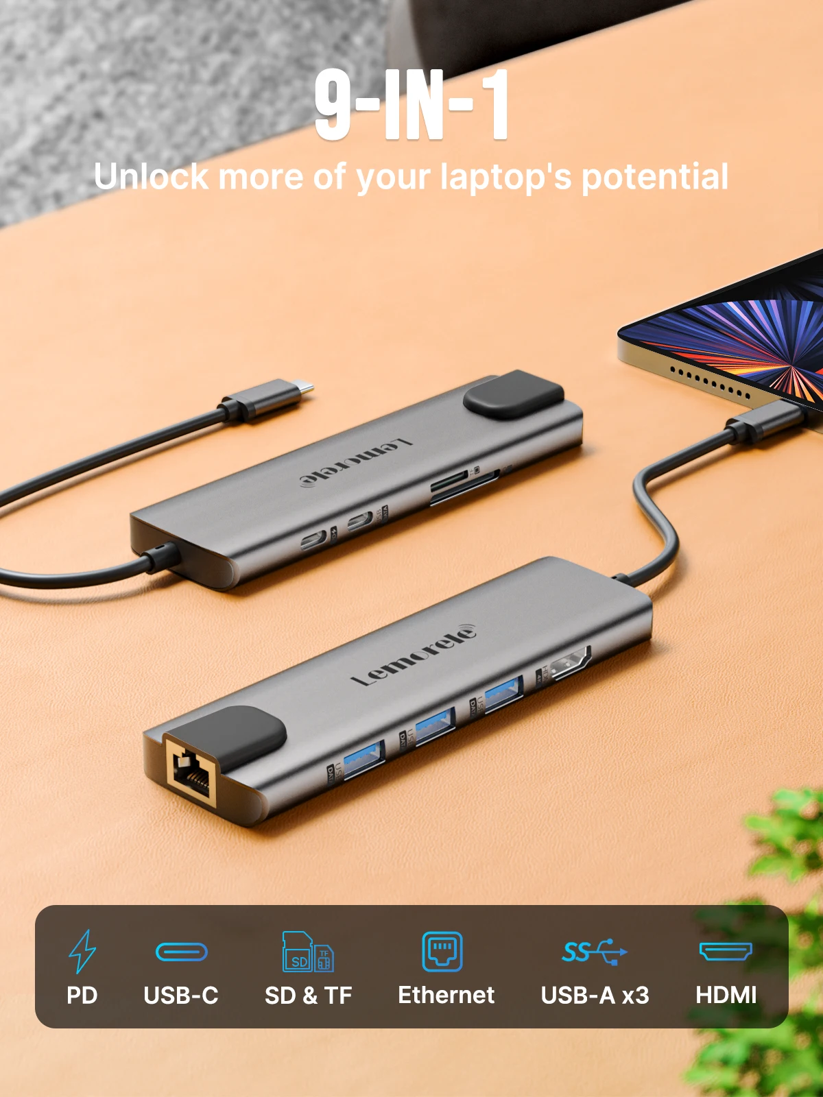 Lemorele USB Hub USB 3,0 zu HDMI 4 k30hz Typ C Docking station USB C Hub Adapter Gigabit Ethernet für Xiaomi Lenovo MacBook Pro