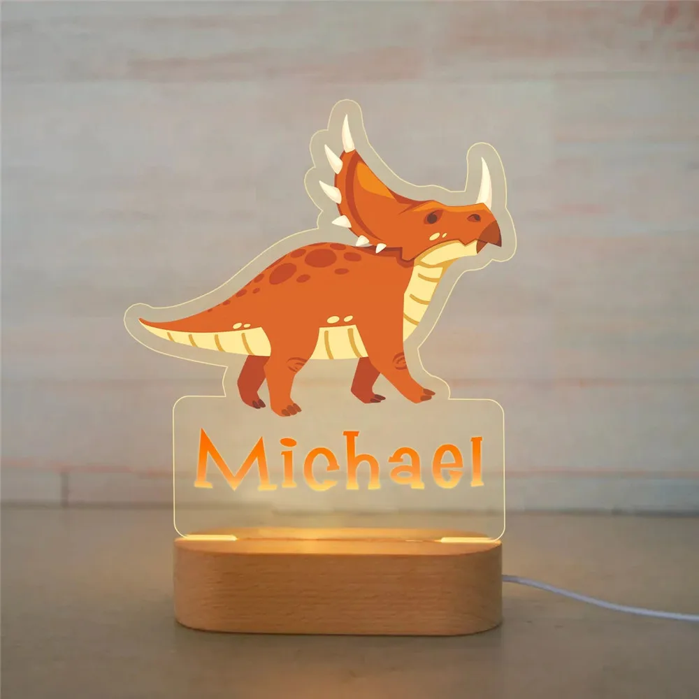 Custom Name Dinosaur/Turtle LED USB Night Light Personalized Cartoon Acrylic Lamp for Baby Boys Kids Children Home Decoration