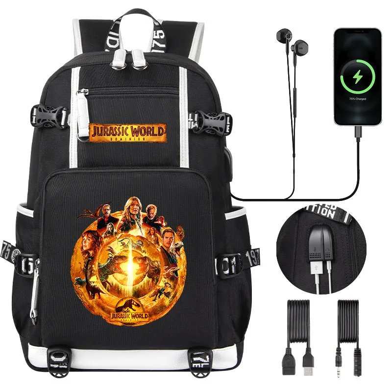 NEW Jurassic World Dominion Print Boy Backpack High quality Large Capacity Kids Students Schoolbag USB Men Woman Traveling Bag