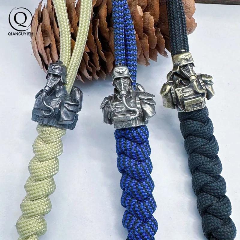 Death Biochemical Guard Solider Bust Brass Knife Beads Punk Gas Mask EDC Outdoor Survival Paracord DIY Woven Lanyard Accessories