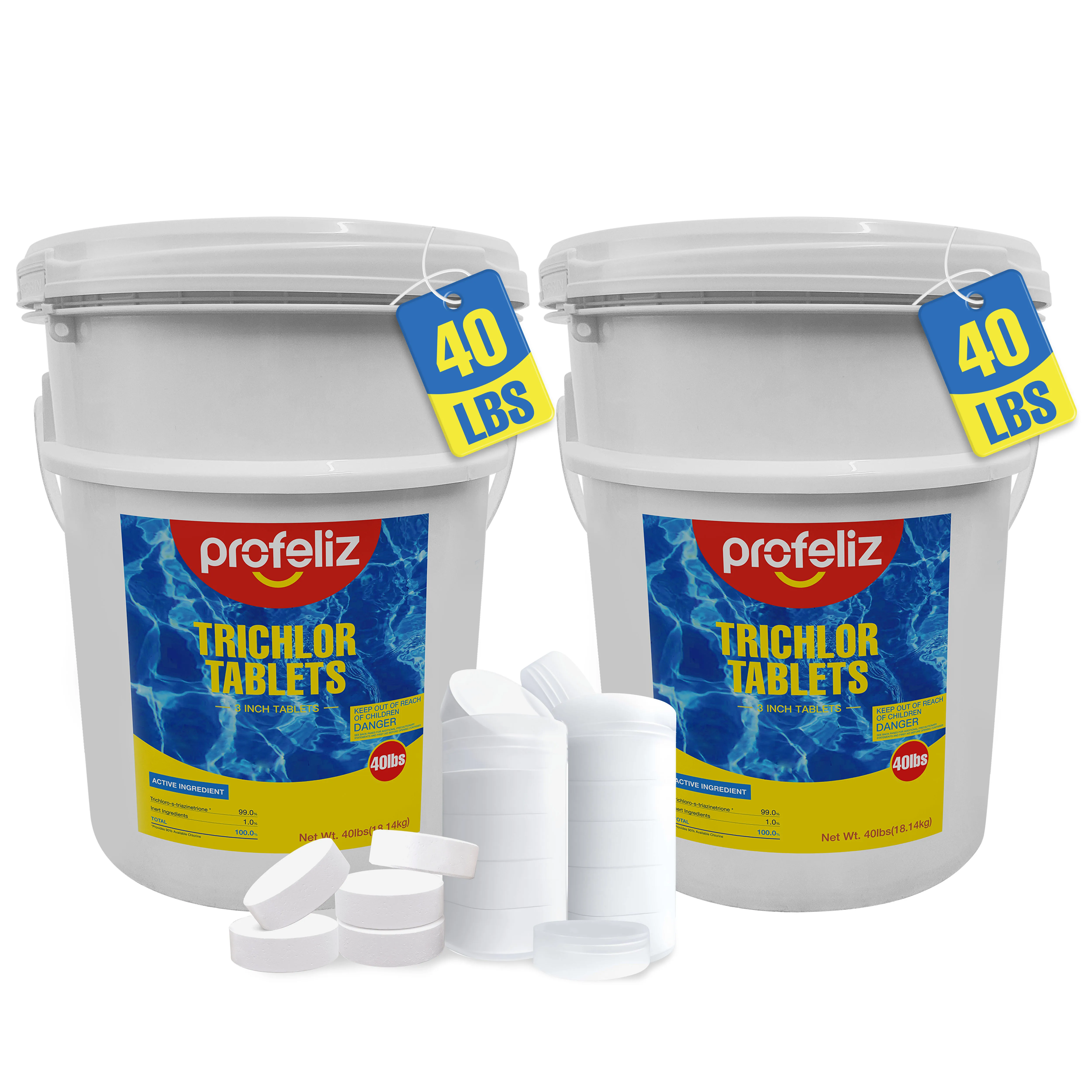 Tabletas de Cloro PROFELIZ de 3 Pulgadas para Piscinas, Eliminan Bacterias y Detienen las Algas, Disolución Lenta, Tabletas de Cloro para Piscinas, 80 lb