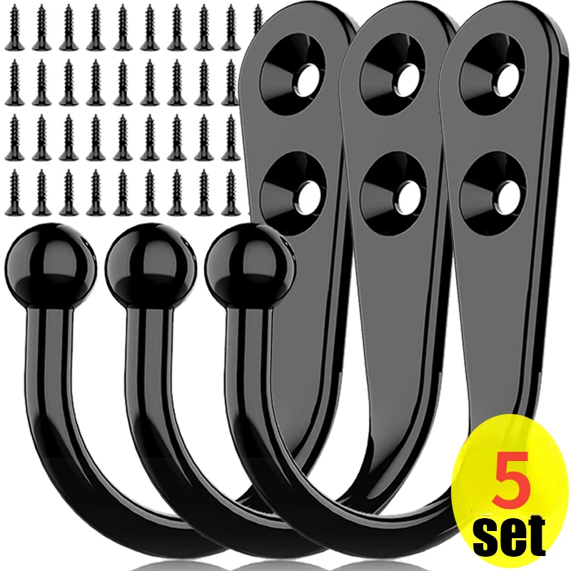 

5/1set Alloy Hooks with Screws Wall Mounted Hanging Hangers for Coat Towel Bags Caps Hook Kitchen Bathroom Storage Rack Holders