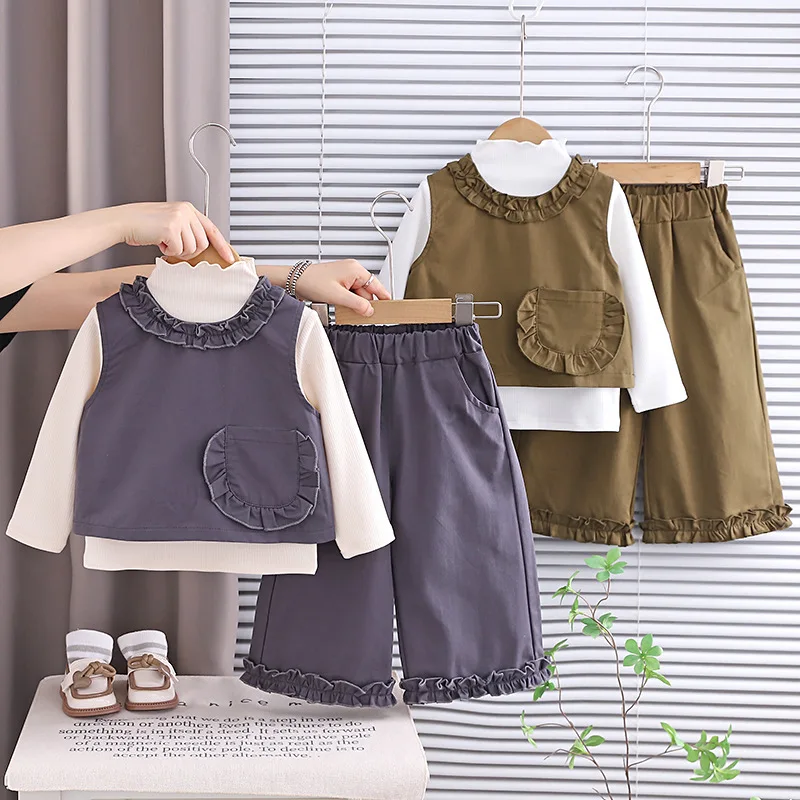 

Girls Clothes Sets Spring Autumn Children Cotton Vest T-shirts Pants 3pcs Cute Suit For Baby Princess Outfits Kids Tracksuits 5Y