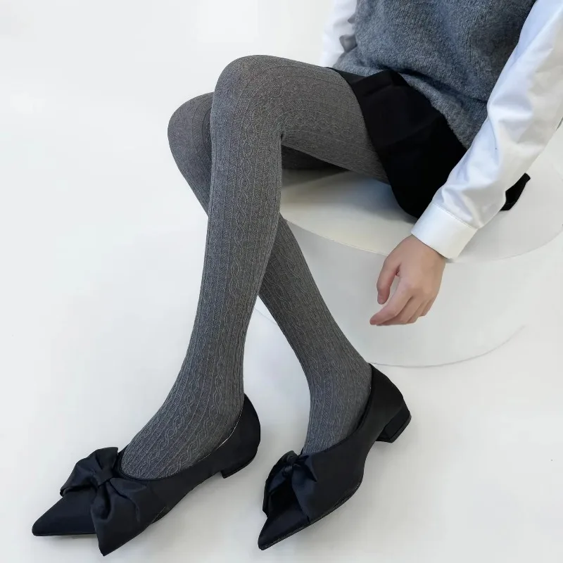 1 Pasang Stoking Rajut Katun Vintage Lolita untuk Wanita dan Gadis, Musim Gugur Musim Dingin, Berlubang, Bergaris, Seksi dan Imut