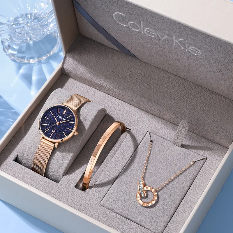 ColevKie Woman Watch High-end Elegant Ladies Stainless Steel Band Quartz Watches Waterproof Female Wristwathes Gift Sets