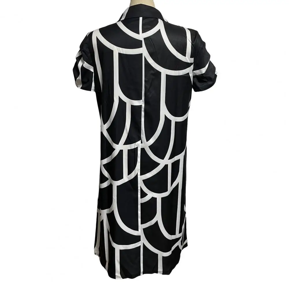 

Casual Dress Stylish Summer Midi Dress with Colorful Print Turn-down Collar Side Pockets Women's Knee Length Office Wear for A