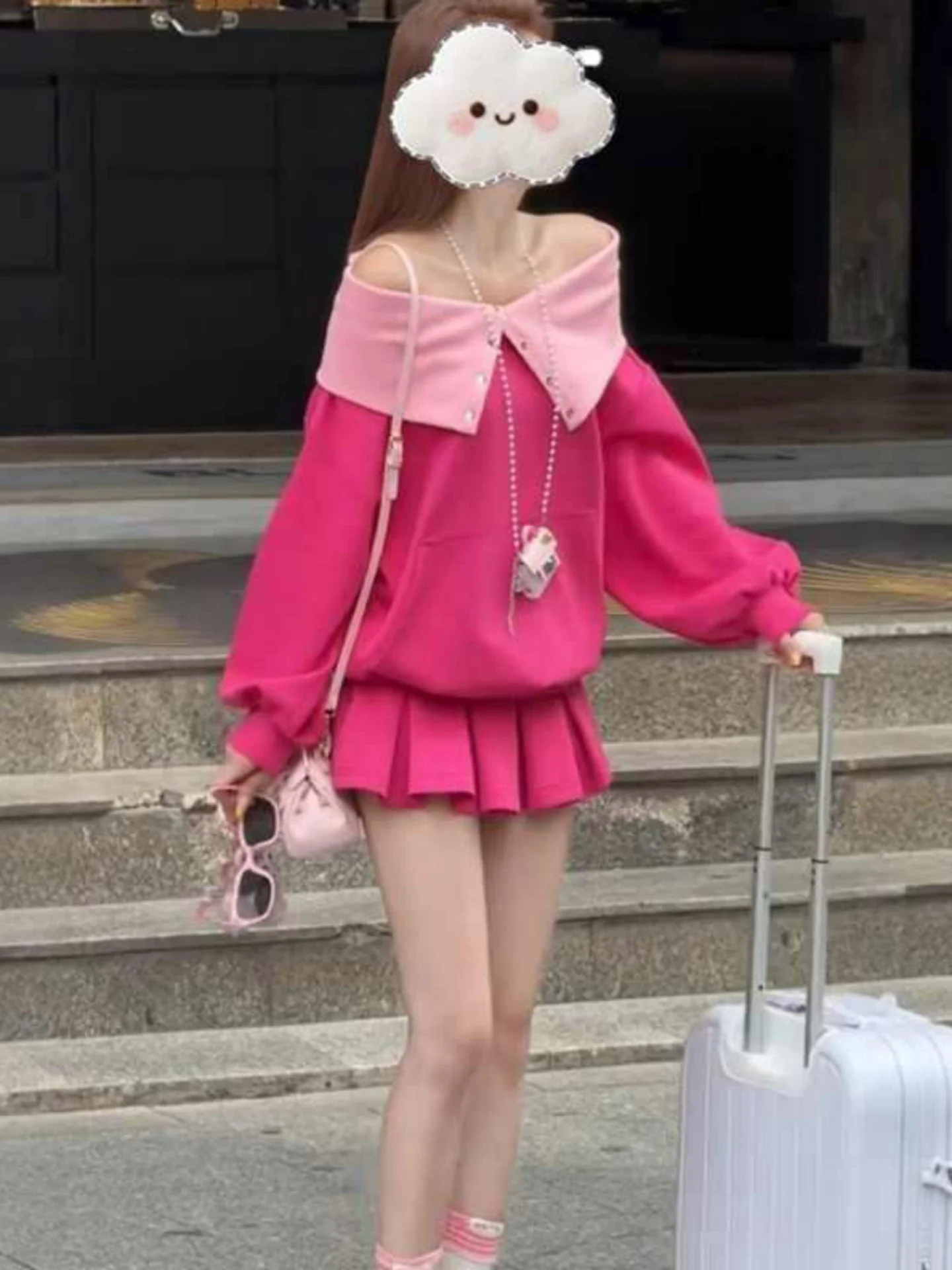 

Sweet Style Anti-Aging Set Women's One-Shoulder Fashionable Top And Skirt Two-Piece Spring New High Waist Casual Wear