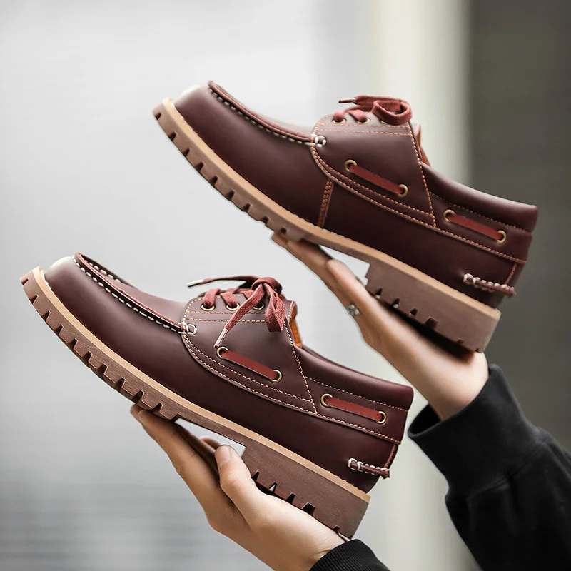 

Fashion Genuine Leather Men's Loafers Soft Casual Shoes Moccasins Boat Shoes Platform Male Black Brown Lace-up Oxfords