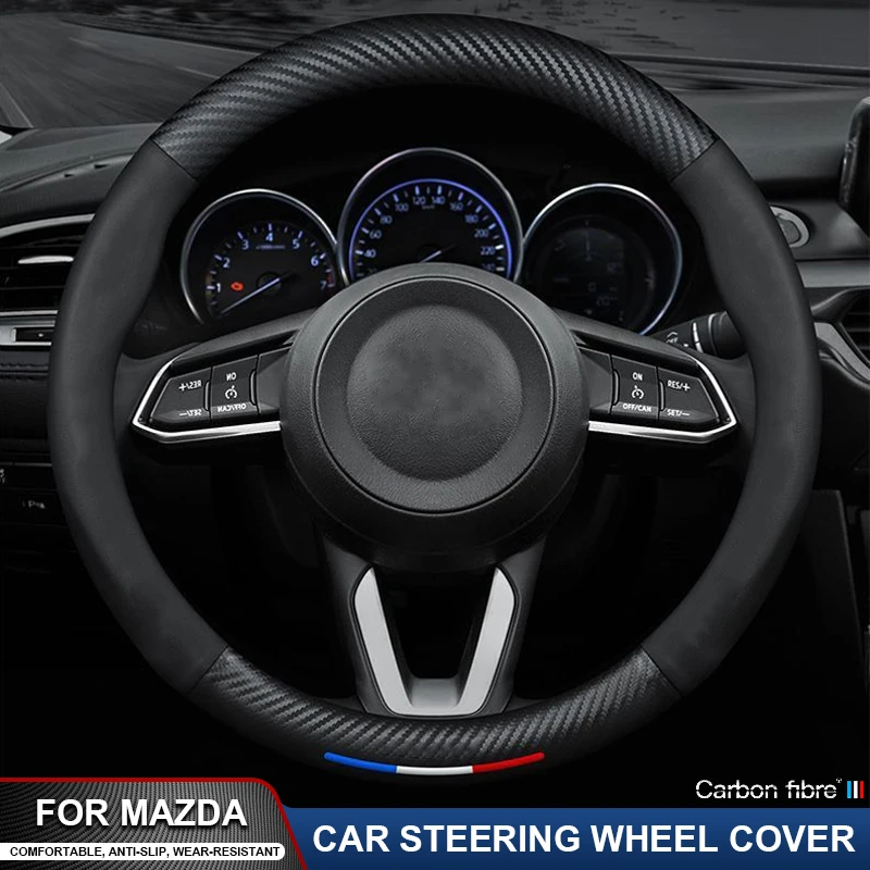 

For Mazda Axela Atenza 2 3 5 6 CX-50 CX-70 CX-90 CX-4 CX-5 CX-7 CX-8 CX-30 MX5 Miata RX-7 Car Carbon Fiber Steering Wheel Cover