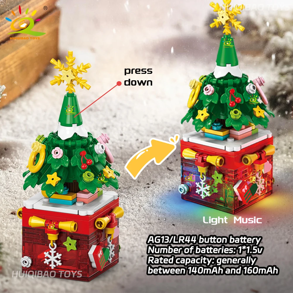 HUIQIBAO Christmas Apple Tree Santa Claus with LED Muisc Model Building Block DIY Snowman Bricks Toys for Children Adult Gift view 3