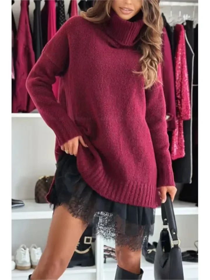 

New Solid Color Woolen Top + Dresses 2-piece Set For Women's Fashion Casual Winter Sexy Suspender Lace Ruffle Dress Female Suit