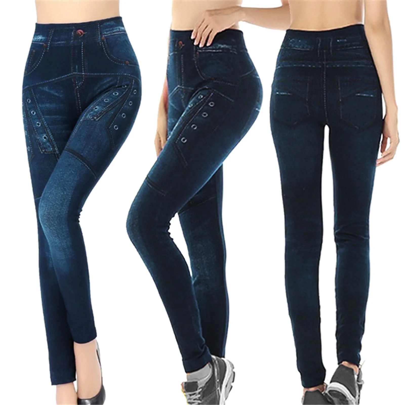 Jean artificiel astique à Rayures Thermiques pour Femme, Leggings en Denim, Imprimé 216.239., Poches Courtes, Sous-Vêtements Féminins, Taille Haute, Pantalon Serré, 2023