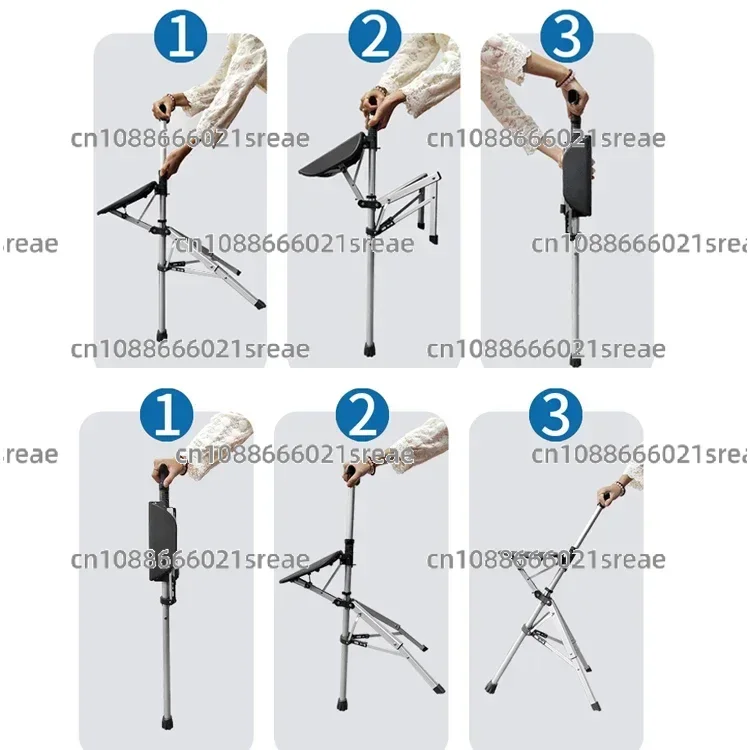 

High Quality Aluminum Alloy Foldable Walking Cane Stick With Seat Adjustable Elderly Crutch Chair With Stool