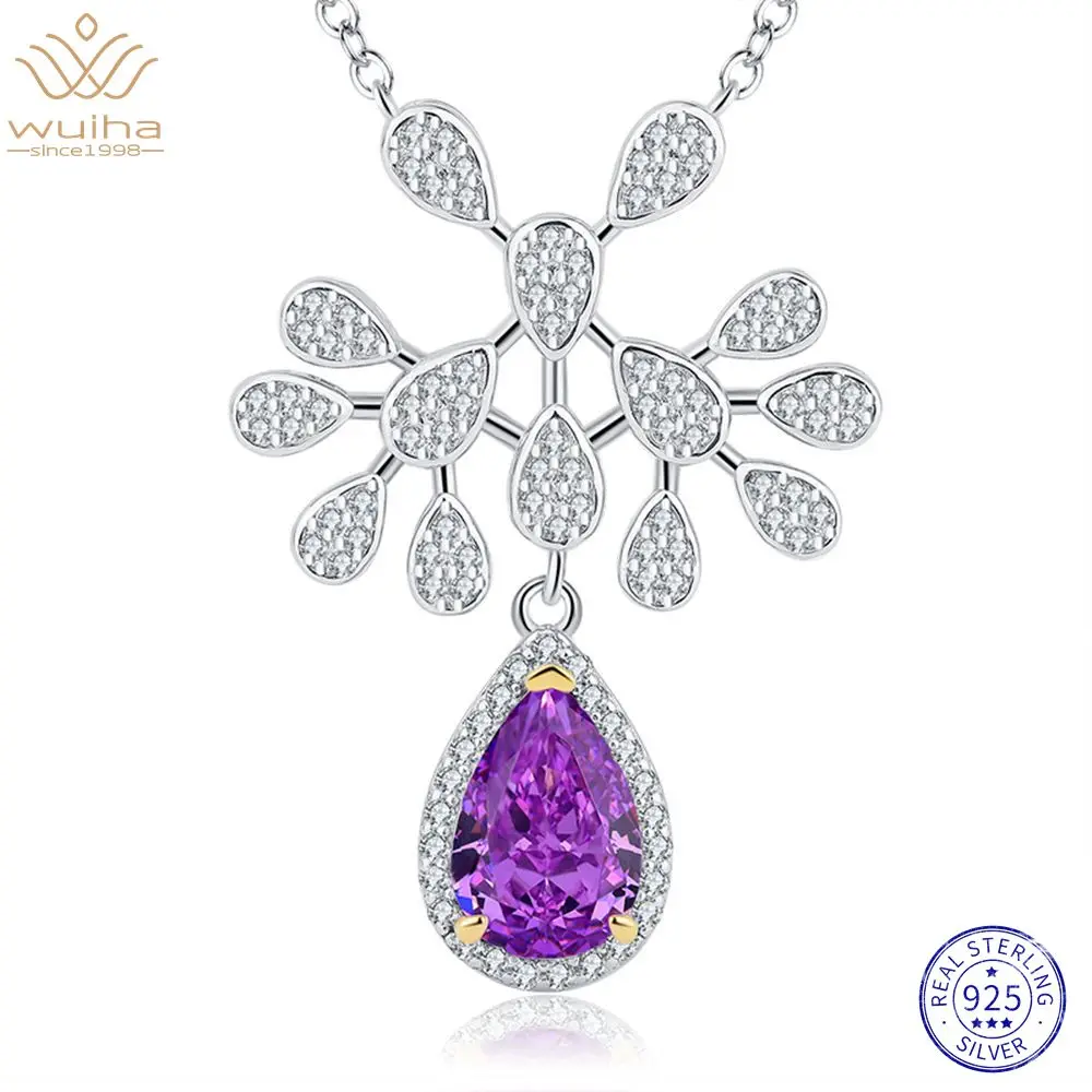 

WUIHA Real 925 Sterling Silver Pear 4CT Amethyst Aquamarine Simulated Moissanite Pendant Necklaces for Women Gift Drop Shipping