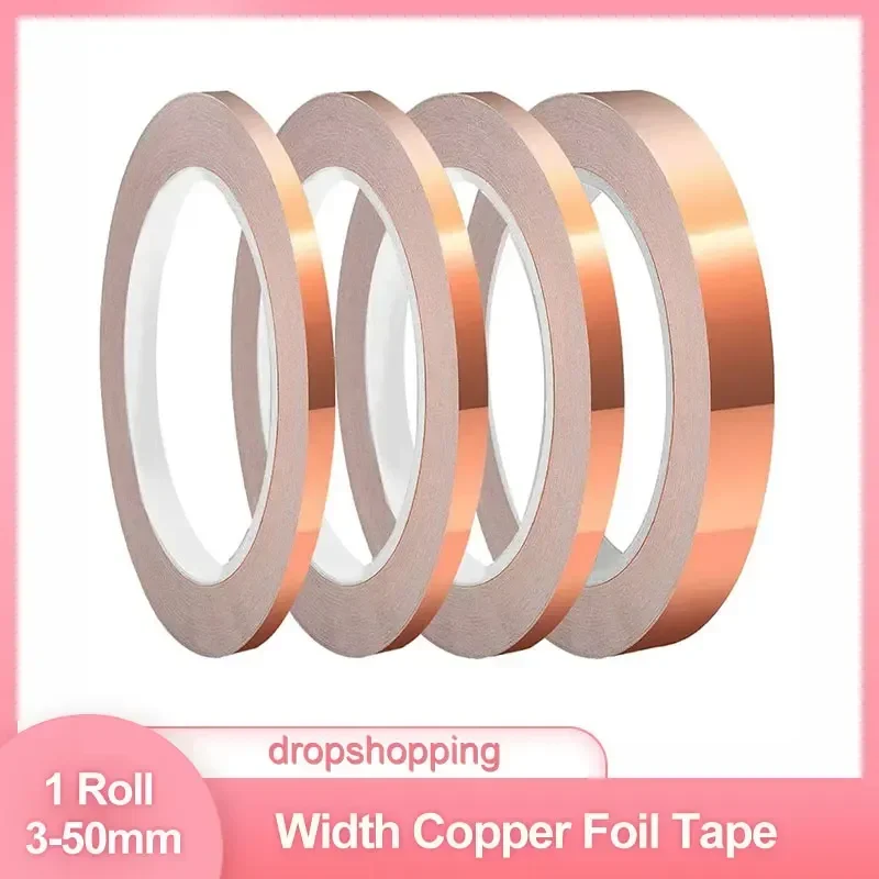 1 Roll Koperfolie Tape 65 FT Enkelzijdige Geleiding Koperfolie Tape Afscherming Geleidende Brandvertragende Tape Handgereedschap