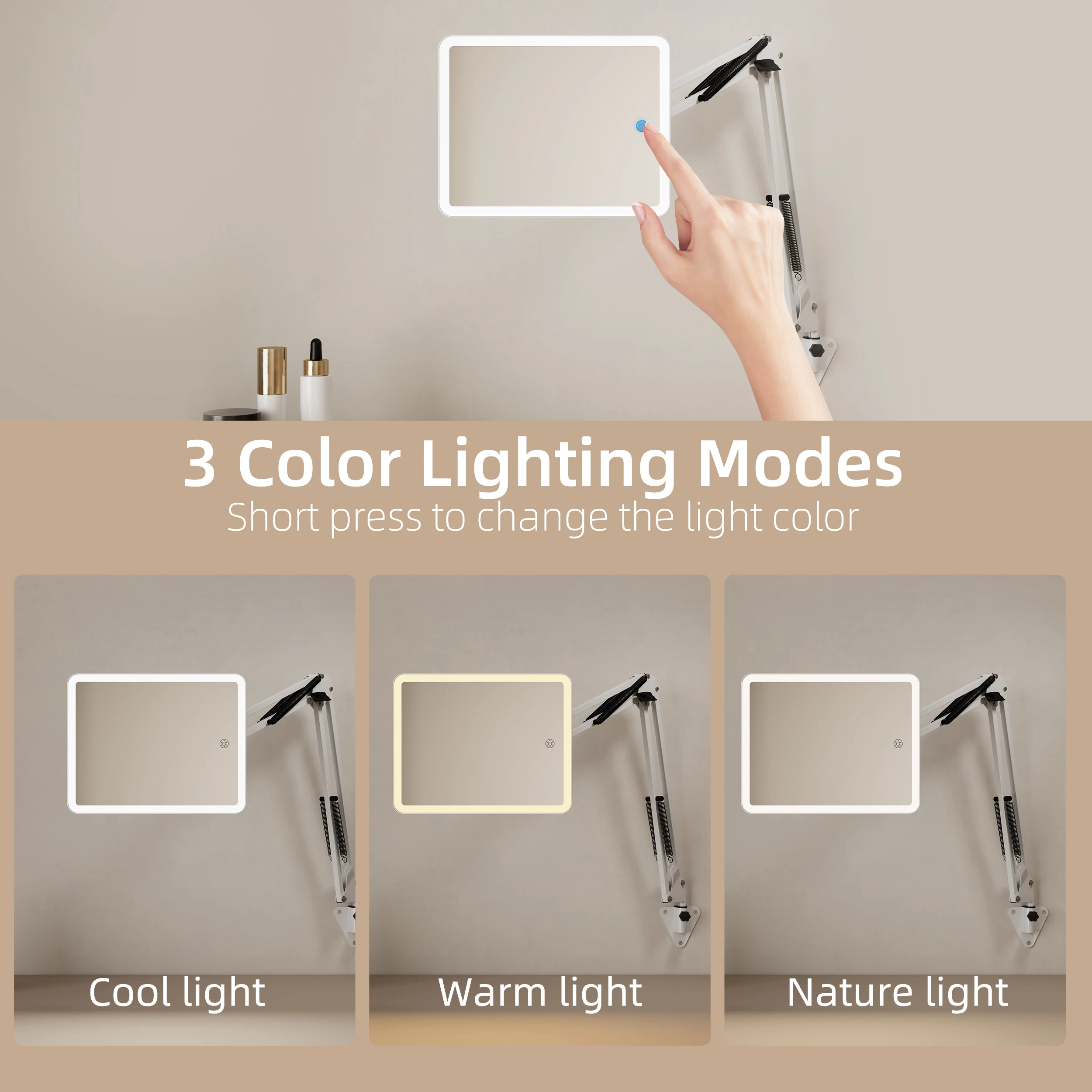 Multifunctional Wall Mounted Type C Charging Light Up Desktop Cosmetic White Black With Led Light Smart Makeup Mirror